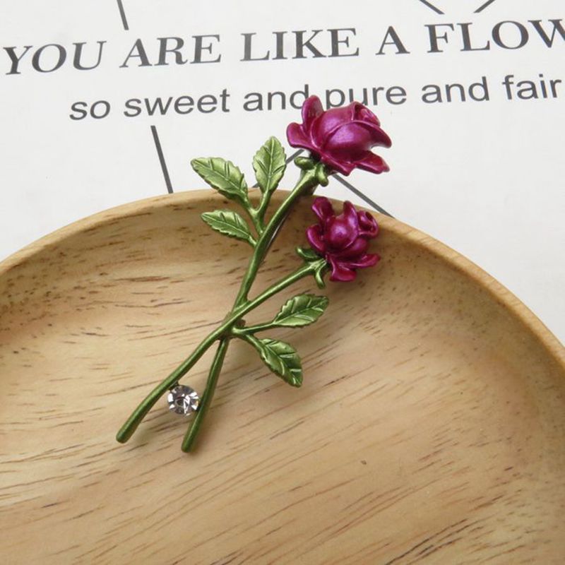 Elegante Damen Brosche In Rosenform Mit Emaille Und Strass_voghion.com