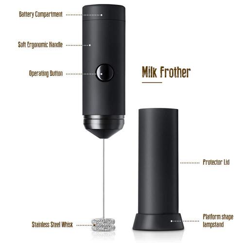 Stainless Steel Egg Whisk for Whipping Cream, Mixing Coffee and Milk, Cafe-Style Milk Frother—Home Use with Protective Base and Stand