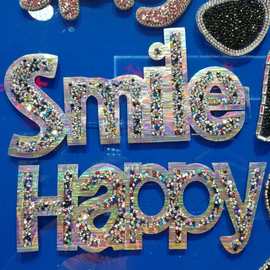 字母背胶烫钻 彩色水钻字母钻贴烫胶片 服装装饰图片烫钻