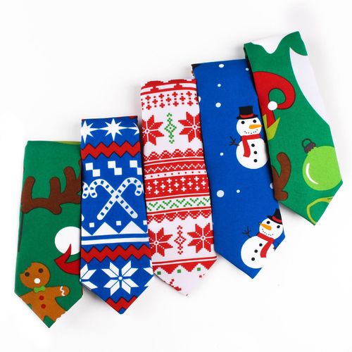 One-piece dropshipping men's and women's Nordic-style cartoon pattern polyester printed Christmas tie wholesale cross-border supply