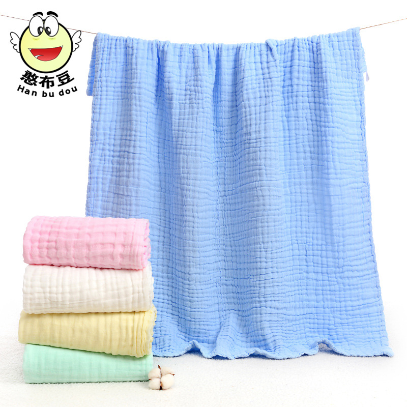 批发素色褶皱六层水洗纱布童被 柔软婴儿浴巾宝宝儿童盖被毛巾被|ru