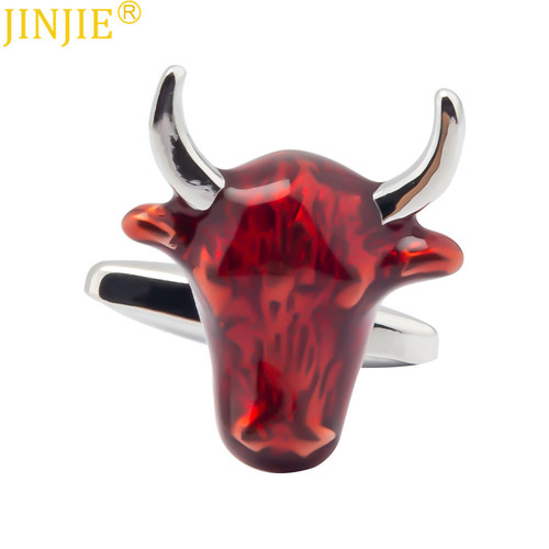 Funny red ox head shape cufflinks, stylish enamel baked paint cufflinks for men, French style shirt cufflinks wholesale