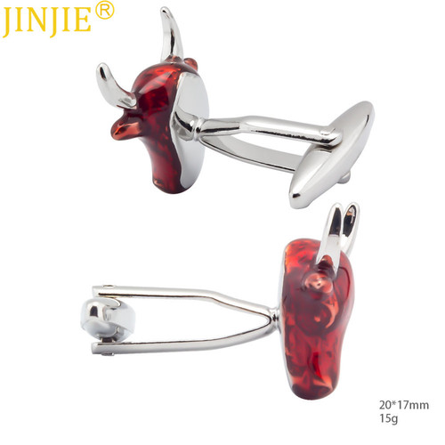 Funny red ox head shape cufflinks, stylish enamel baked paint cufflinks for men, French style shirt cufflinks wholesale