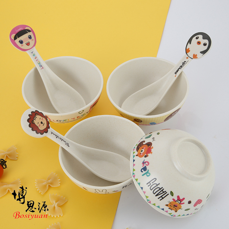 Bamboo Fiber Cartoon Printing Household Baby Food Bowl Kindergarten Children's Cute Food Bowl Spoon