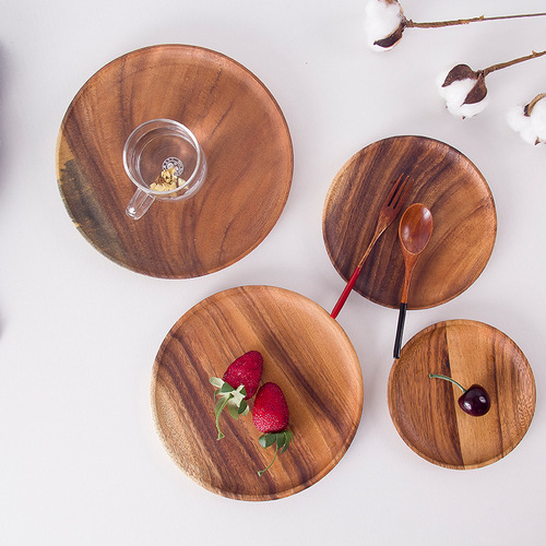 Korean-style Creative Paulownia Wood Tray, Rectangular Wooden Plate – Vintage Hotel Western-Style Dinner Plate & Bowl Set