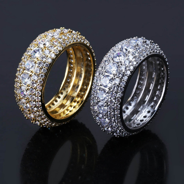 men's copper fashionable ring with stone hip-hop style with zircon