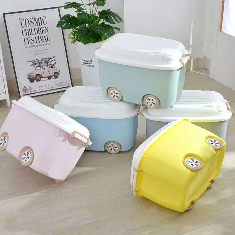 Factory wholesale plastic cartoon roller skating large storage box children's toy storage box household clothes sorting box