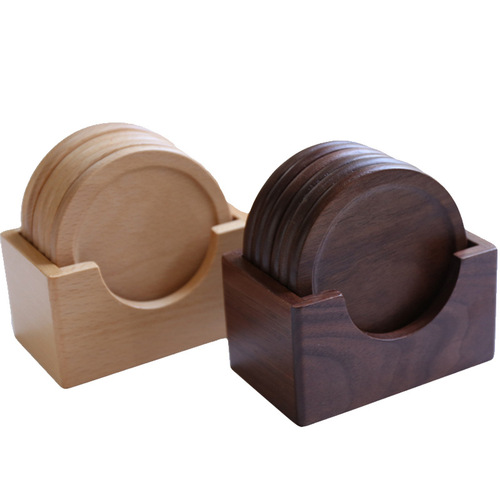 Walnut Wood Japanese Cup Mat Set Wooden Insulating Mat Creative Wood Tea Tray Cup Mat 6-Pack Beech Wood Mat