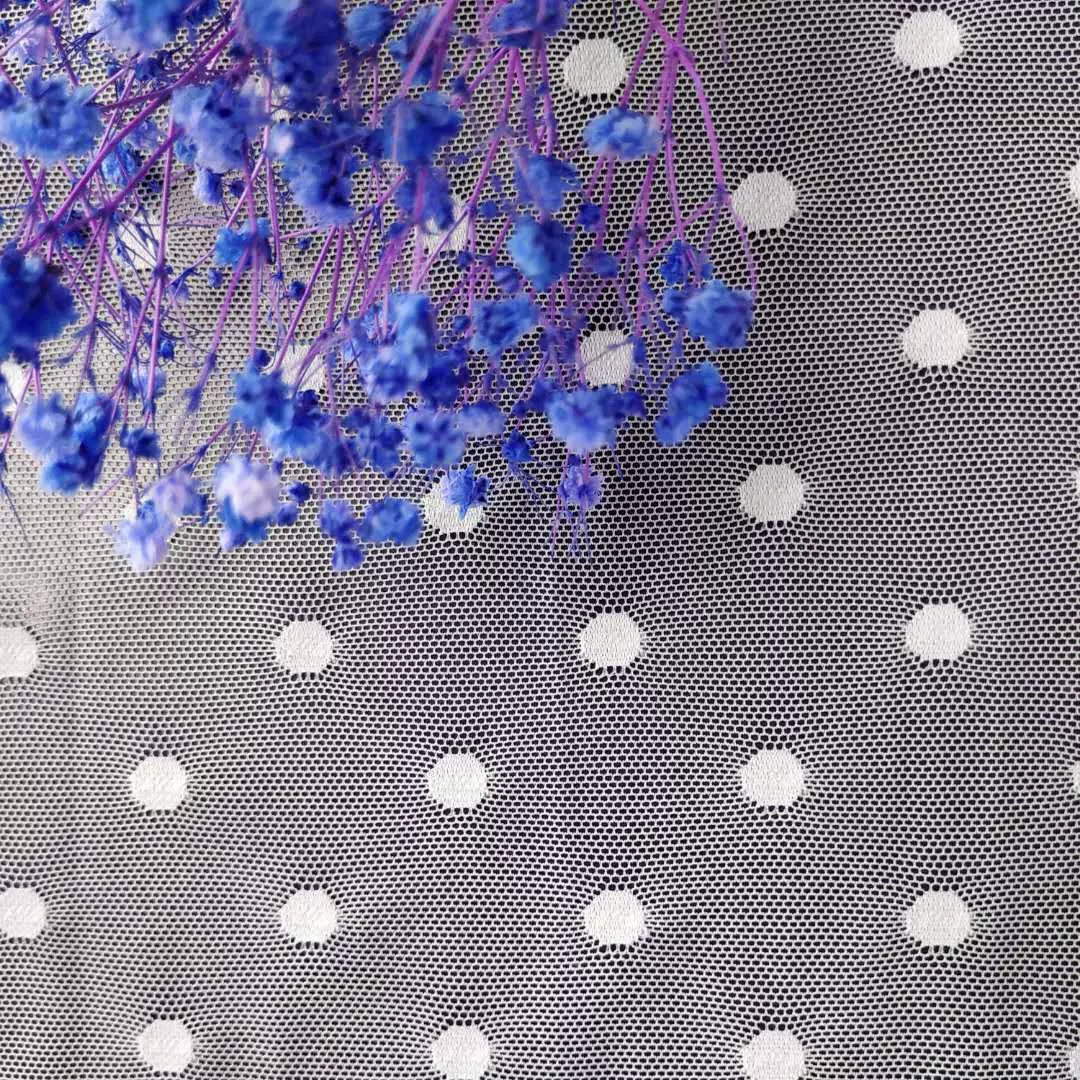 厂家直销弹性点点时尚女装几何面料 针织点点网布 现货蕾丝面料