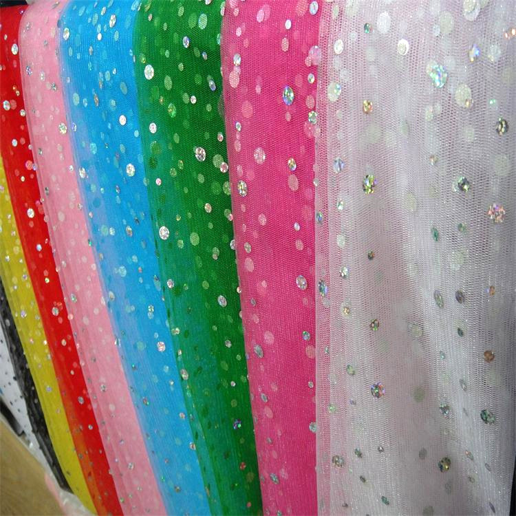 Dotted sequinilla tela de malla poliéster estampado tela de brillo ropa de moda infantil vestido de escenario vestido de boda tela