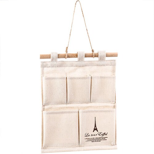 New simple and fashionable cotton and linen fabric door wall storage pocket bedroom wardrobe waterproof storage hanging bag