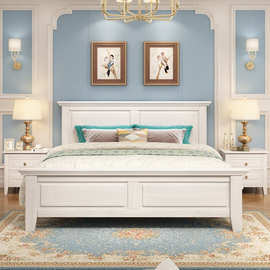 美式乡村白色实木双人床 1.5.1.8米婚床公主床 高箱储物卧室家具