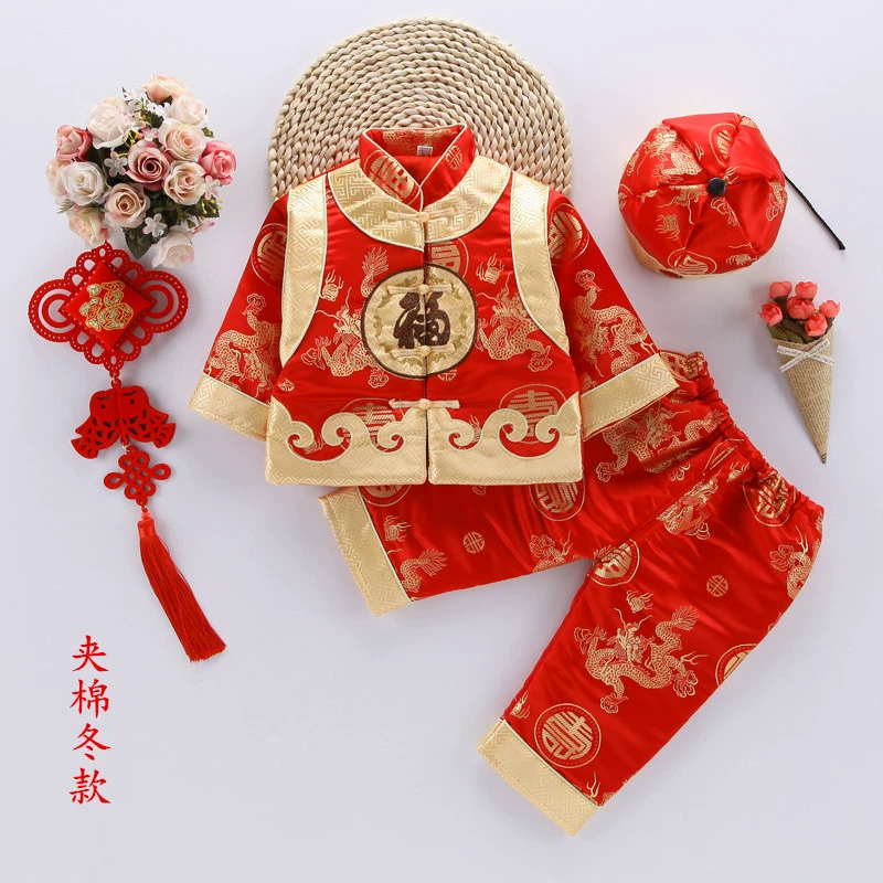 [Зимний стиль] Хлопковый костюм Тан, новый детский костюм Тан, детский костюм Тан, Детский Комплект из трех предметов, утолщенный костюм Тан