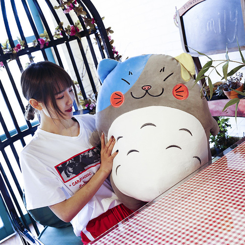 Cartoon Cute Creative Expression Totoro Pillow Down Cotton Plush Toy Doll Children's Sleeping Gift Wholesale
