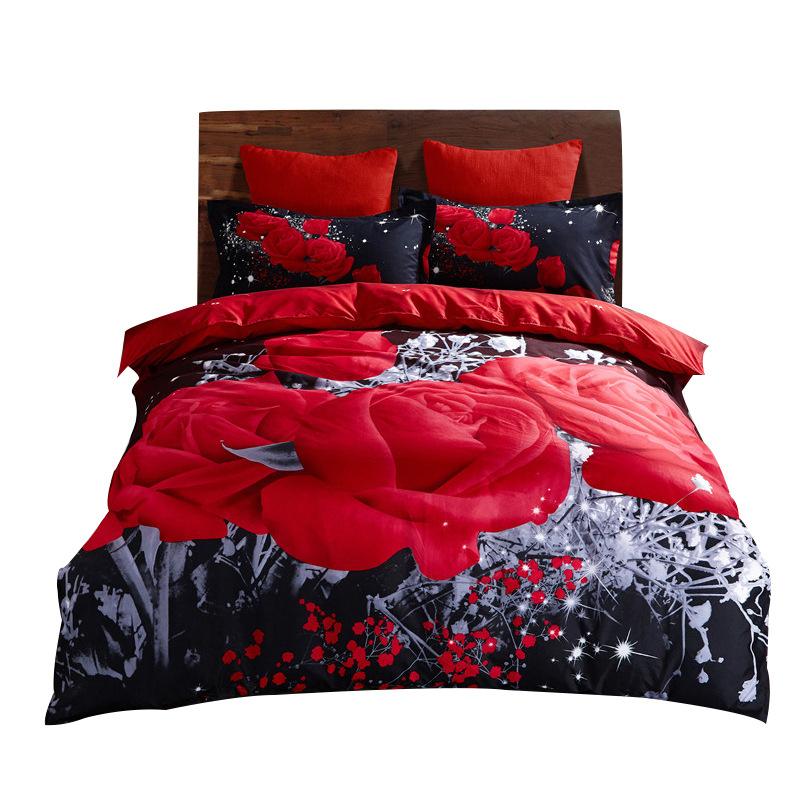 Weiou Cross-Border Home Textile Supply Plant Flower 3D Pattern Bedding Polyester Quilt Cover Pillowcase Bed Three-Piece Set Wholesale