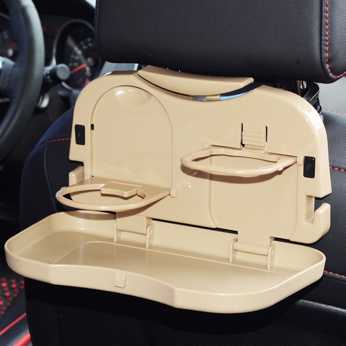 Car multifunctional foldable small dining table, dining table and plate behind car chair, car water cup and beverage storage rack