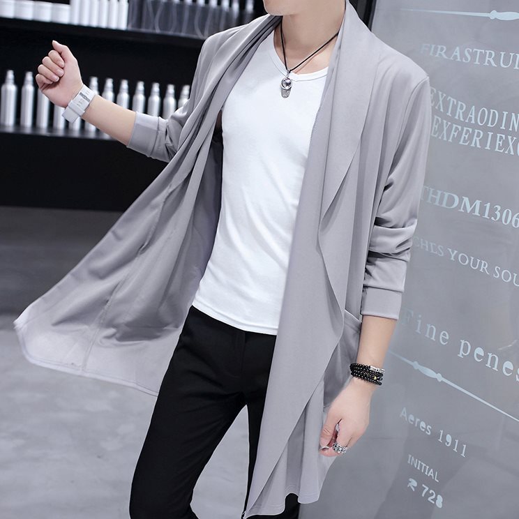 Teenager Windbreaker Men's Spring and Autumn Korean Style Trendy Men's Mid-length Upper Clothes Slim-fit Student Handsome Cape Men's Coat