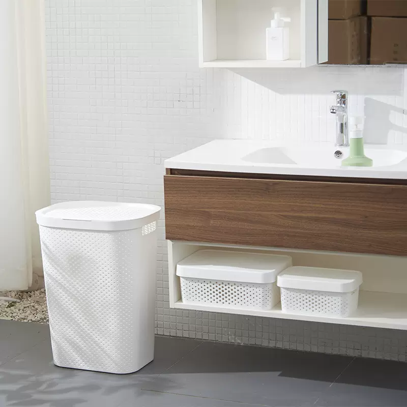 厂家直销大号仿藤编日式脏衣篮塑料洗衣篮浴室脏衣服收纳筐脏衣篓