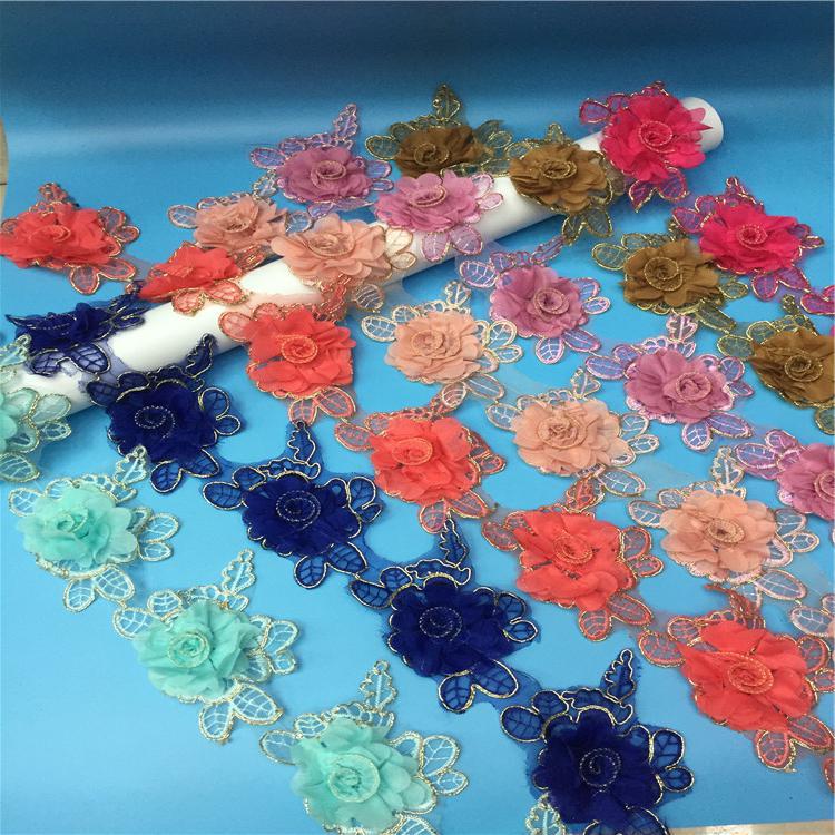 厂家直供电脑绣品银色车骨立体雪纺6加花蕊装饰花DIY休闲服饰辅料