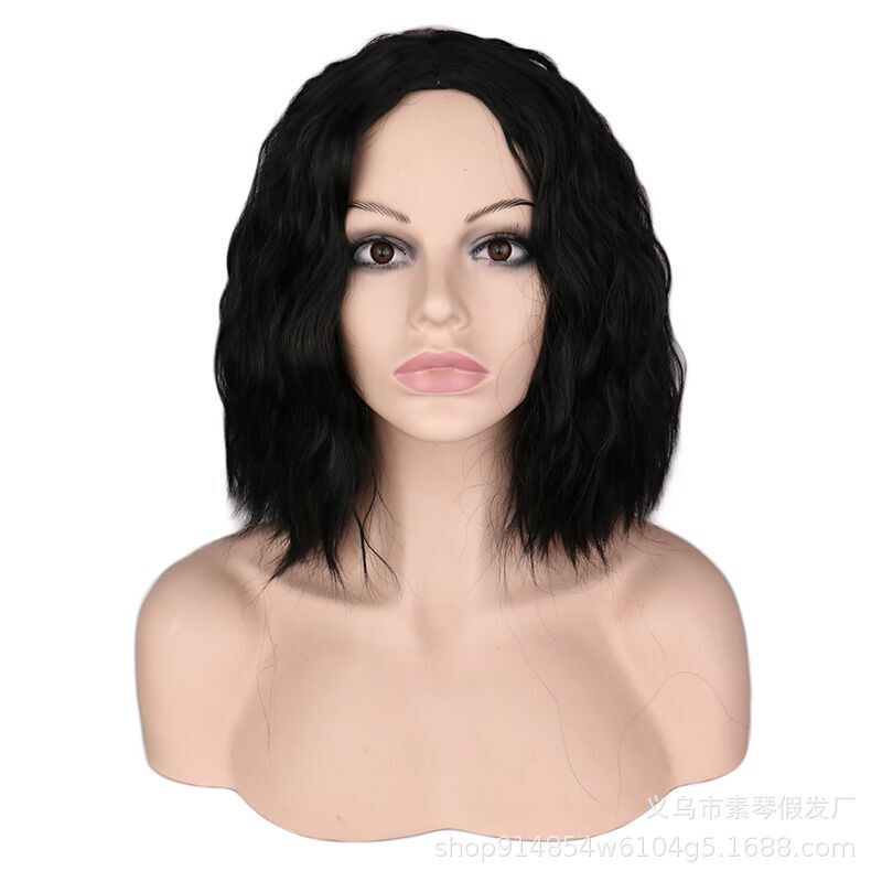 European and American Wigs Fashionable Middle Parted Black Corn Perm High Temperature Silk Wigs Corn Perm Wig Rose Mesh Clearance European and American Wigs Fashionable Middle Parted Black Corn Perm High Temperature Silk Wigs Corn Perm Wig Rose Mesh Clearance