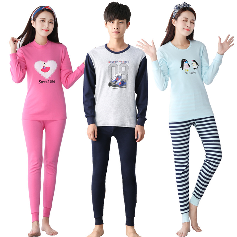 Ropa de otoño juvenil pantalones largos conjunto de ropa interior para niños medianos y grandes niños y niñas suéter de algodón niñas suéter línea conjunto de pantalones