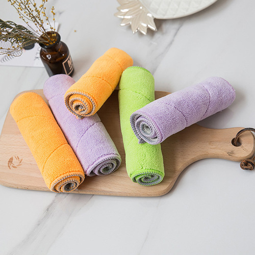Dishwashing cloth daily necessities double-sided absorbent dish cloth lazy cloth non-oily high-density coral velvet cloth fiber