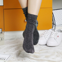 Autumn and Winter Silver Chives Women's Socks with Gold and Silver Threads, Full-Calf Pure Cotton Silver and Gold Line Summer Retro Korean Shiny Thread Socks