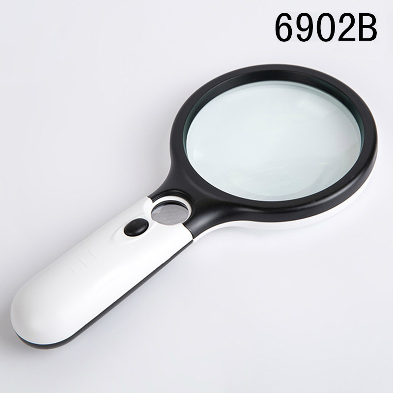 E-commerce 6902AB double-lens racket with 3 LED lights handheld high-power reading plastic magnifying glass with light