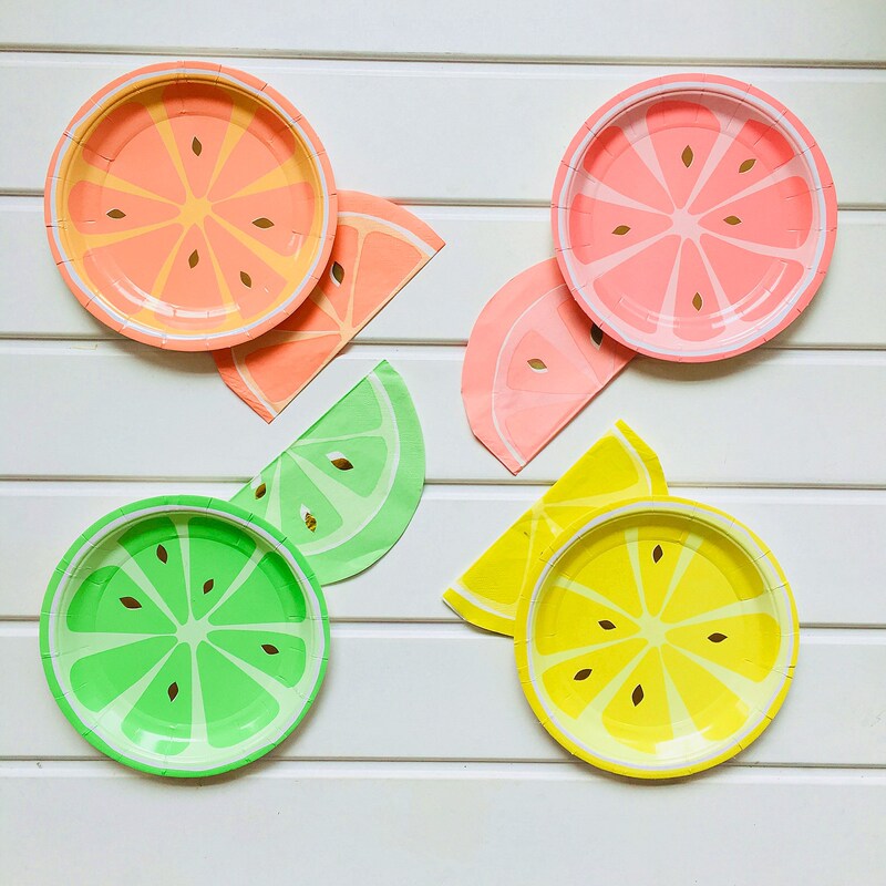 New Fruit Paper Plate Paper Towel Barbecue Plate Children's Birthday party Decoration Tableware Four-color Set Lemon New Fruit Paper Plate Paper Towel Barbecue Plate Children's Birthday party Decoration Tableware Four-color Set Lemon