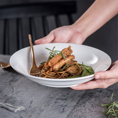 螺旋紋白色陶瓷餐盤子家用牛排意面深圓盤酒店西餐廳陶瓷餐具飯盤