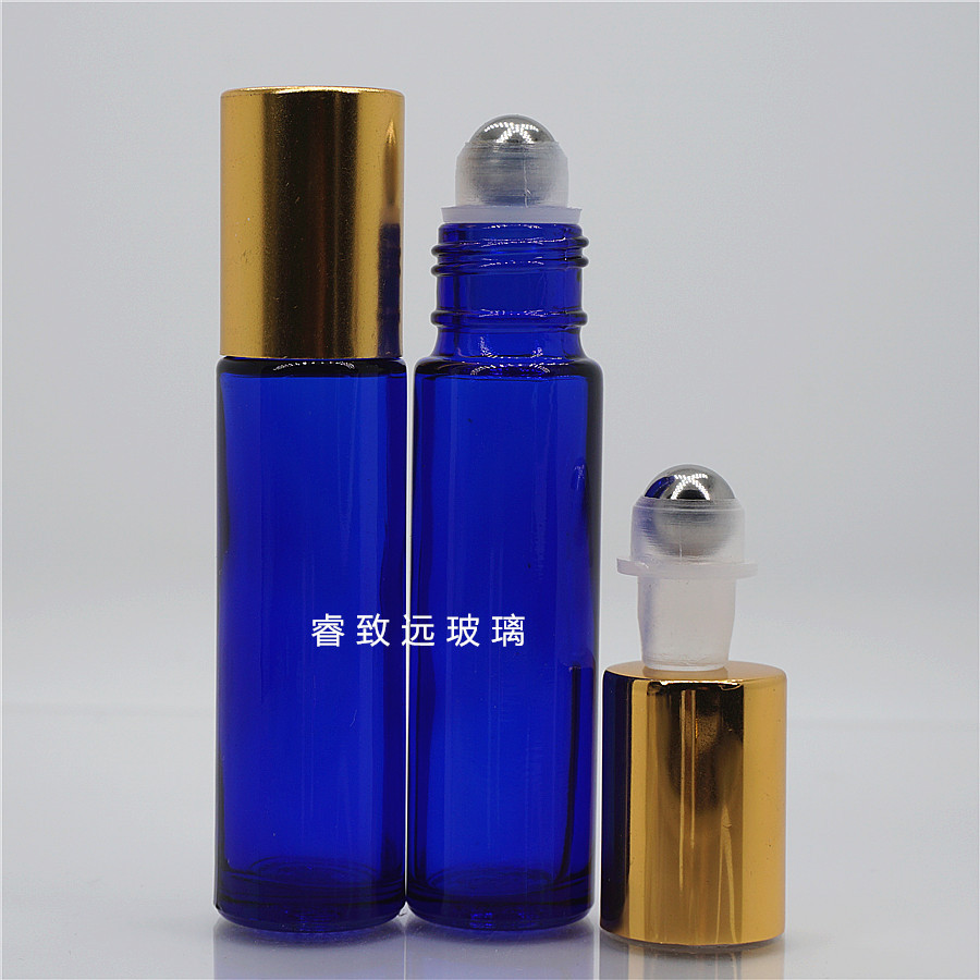 10ml蓝色滚珠瓶 精油瓶 眼霜走珠瓶 试用装小样瓶子钢珠+金属盖