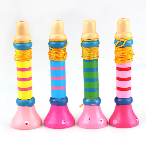 Wooden small trumpet colorful wooden whistling musical instrument infant educational early education gift trumpet children's toy