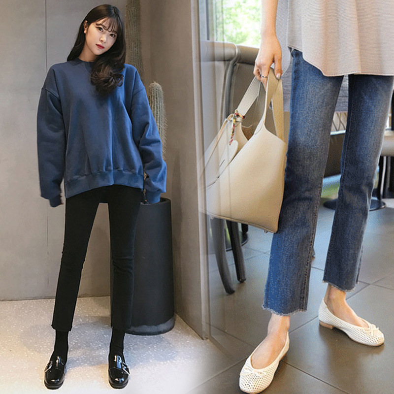 Korean Autumn and Winter Popular Pregnant Women's Belly-supporting Small Spicy Velvet Jeans Feet Distinctive 0260