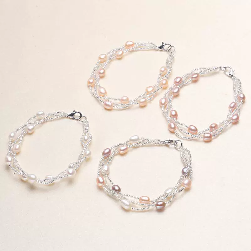 珍珠饰品批发5MM米形诸暨编织首饰 摆摊货源手饰淡水珍珠手链女