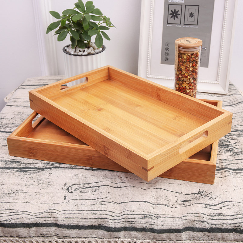 Cross-Border Hot-Selling Rectangular Bamboo Tray, Hotel-Use Bamboo Tea Tray, Creative Bamboo Fruit and Bread Wooden Tray
