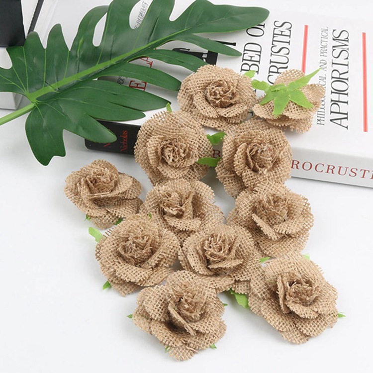 厂家供应麻布玫瑰花朵  DIY手工圣诞节日派对装饰花 鞋帽服装辅料