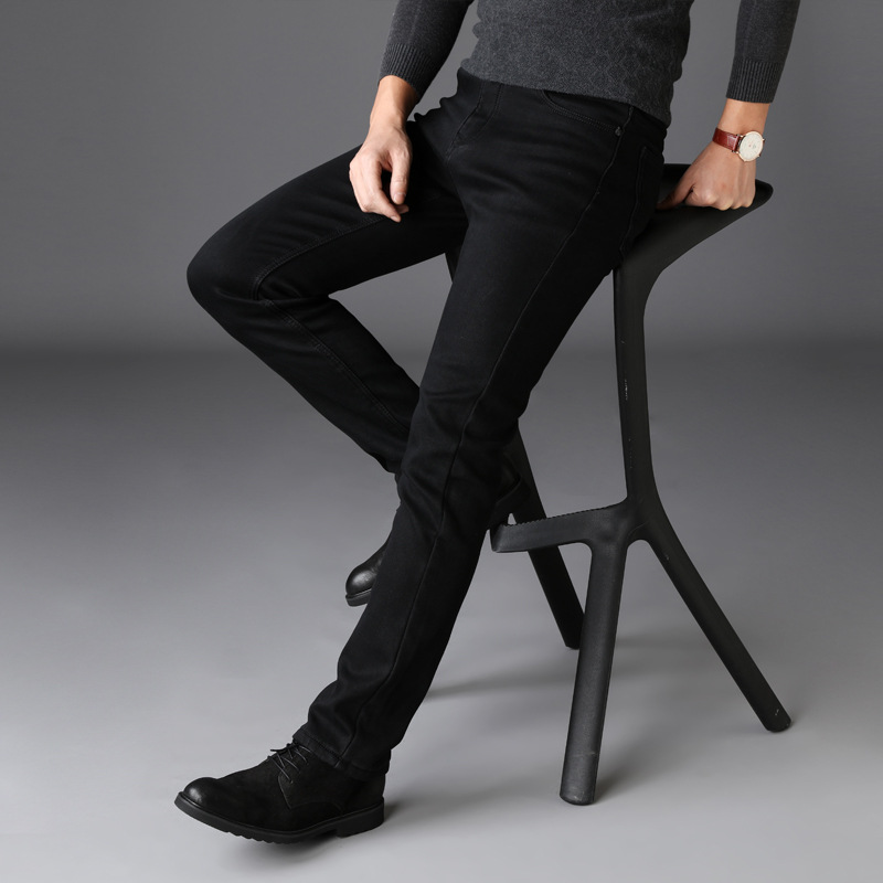 Men's Clothing Winter Slim Fit Plus Velvet Jeans Men's Elastic Straight Black Casual Pants Men's Autumn And Winter Thick Warm Pants Men_voghion.com