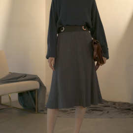 设计师女装 秋冬羊毛呢子半身裙中长系带包臀裙