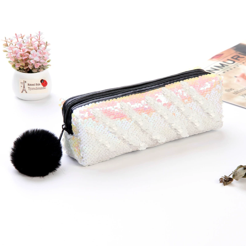 Сумочка‑футляр русалки из пайеток (Heheng), 21×6×7 см, помпон‑брелок, двойная молния