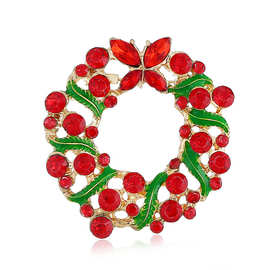 欧美圣诞新品 圣诞花环 镶钻花环胸针 xz108