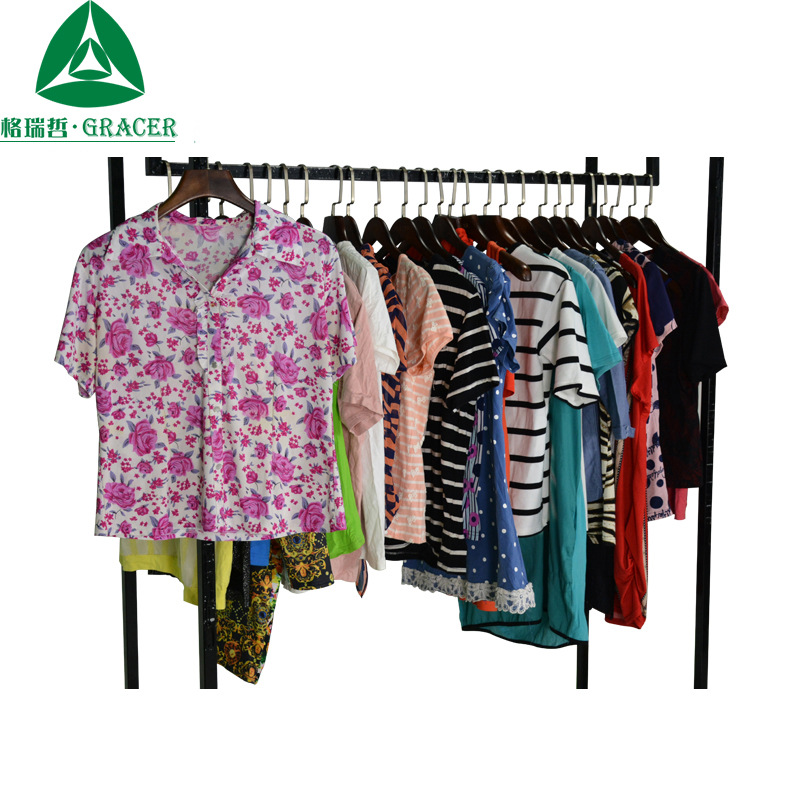 杭州杂款库存旧服装出口巴基斯坦越南A13复古纯棉翻领短袖T恤批发