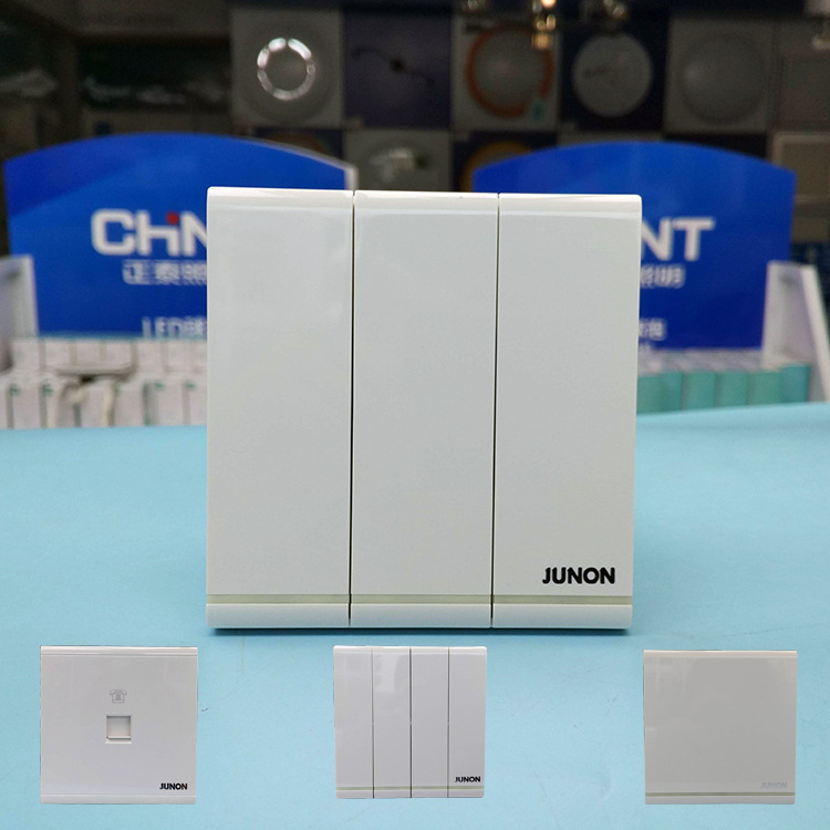 Junlang Switch Socket Set with Fluorescent Power Socket Double Control Type 86 Panel Large Board Tianyue Yulan White Series