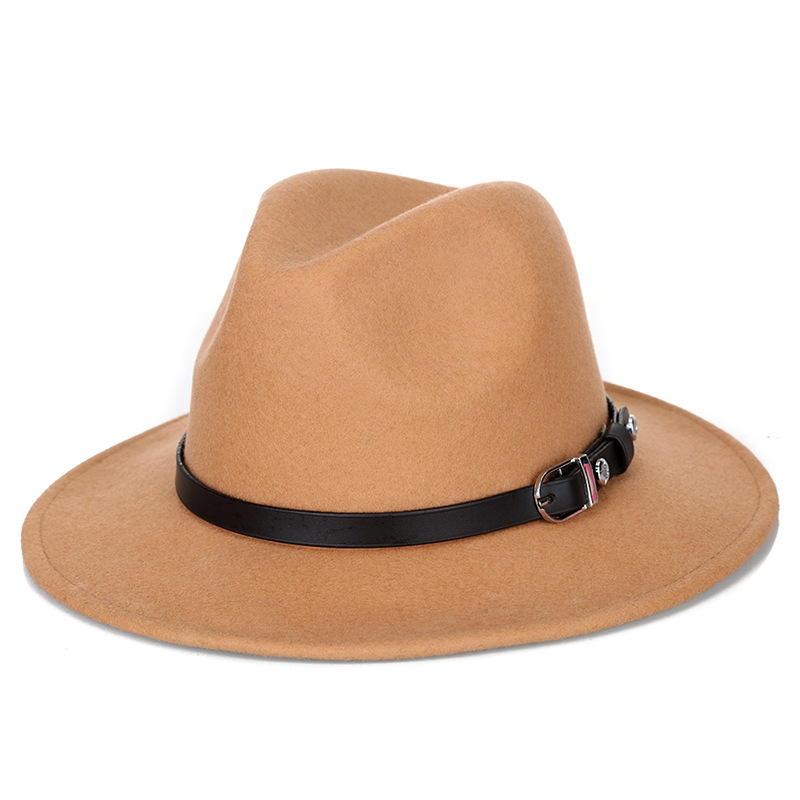 Sombrero de otoño e invierno sombrero de copa de lana pura Sombrero de jazz británico Moda transfronteriza europea y americana plana neutra · Ala · sombrero de fieltro