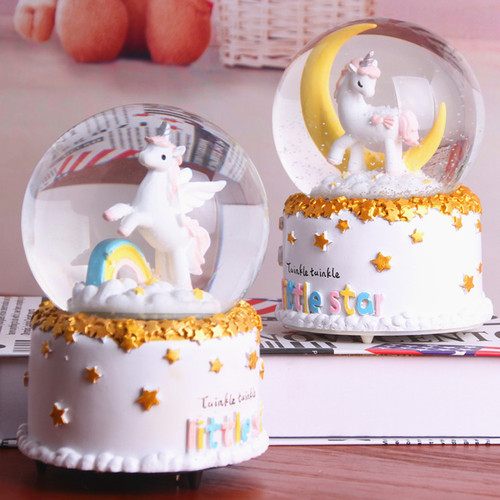 Creative Birthday Gift Unicorn Crystal Ball Music Box Cartoon Resin Ornament Home Decor Gift Wholesale