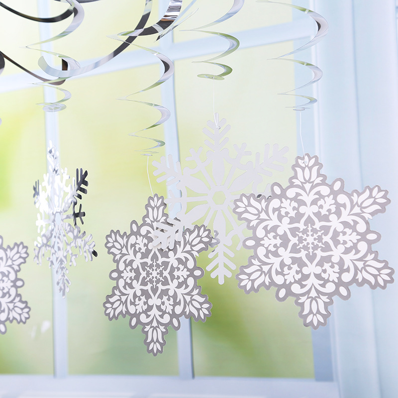 Amazon decoración suministros Navidad copo de nieve fiesta espiral colgante hueco tridimensional copo de nieve colgante color raya Garland