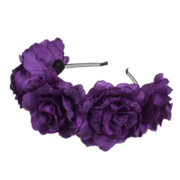 New European and American Bride Holiday Head Buckle Black Diamond Flannel Rose Hairband Simulation Wreath Headwear