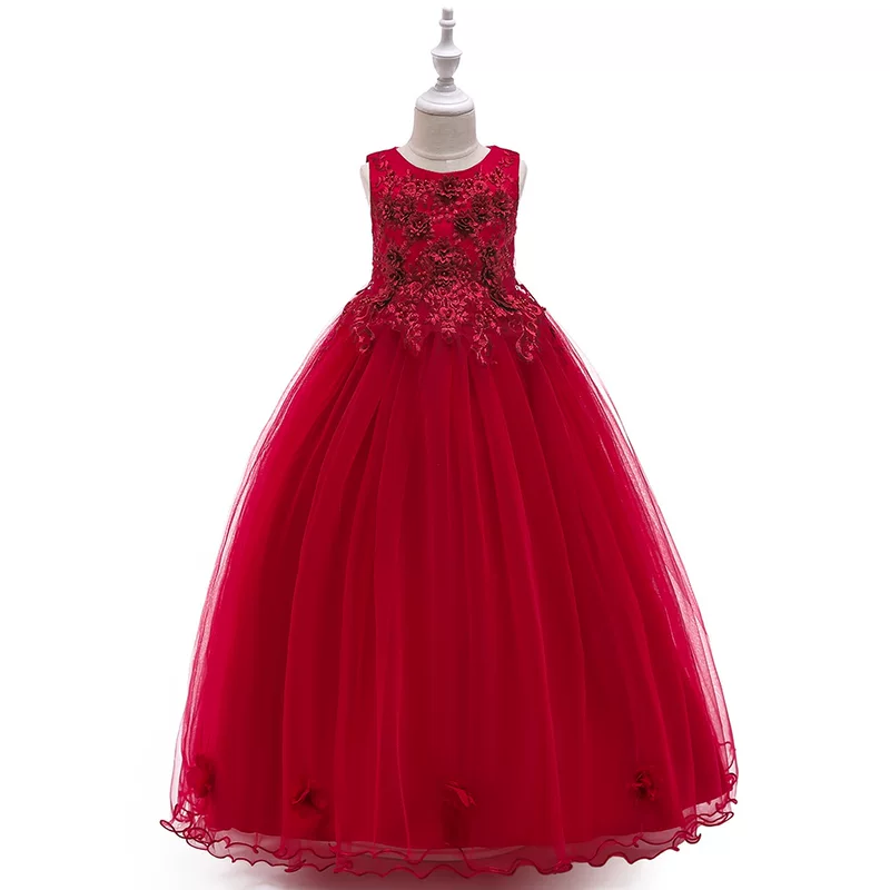Princess evening dress LP-212, girls sleeveless long wedding gown, European style, sizes 120–170 cm