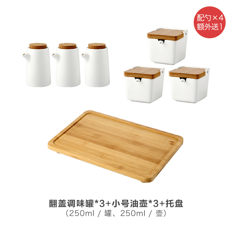 Jarra de condimento de cerámica del hogar de estilo japonés caja de condimento botella de aceite vinagre olla salsa olla almacenamiento condimento tarro traje de combinación múltiple