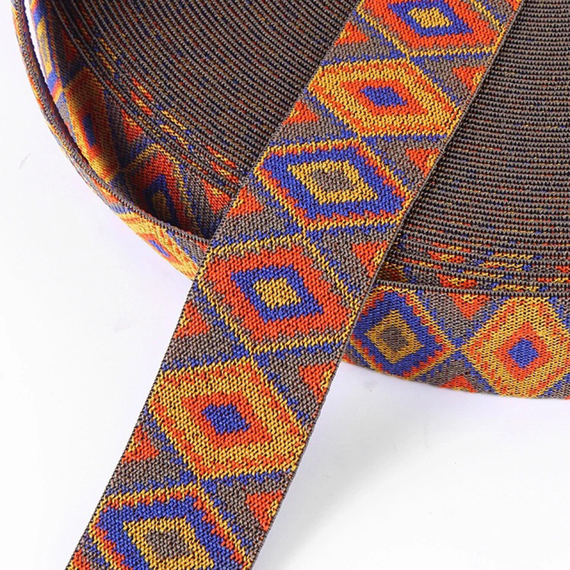 厂家直供民族风高弹服装服饰箱包松紧带加厚个性提花涤纶松紧带