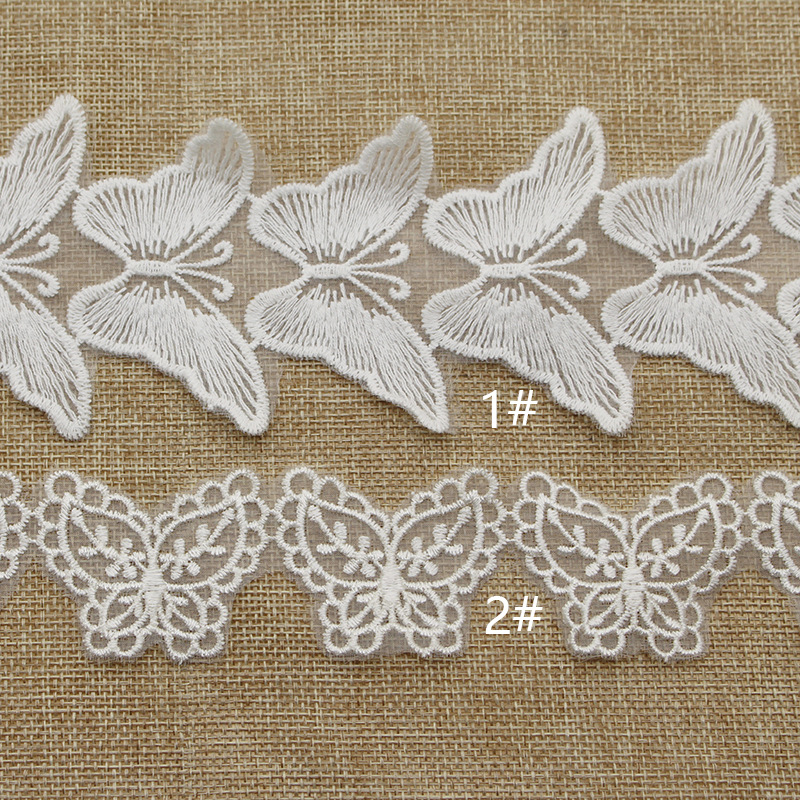 厂家批发网纱刺绣花边 精美欧根纱蝴蝶蕾丝花边 婚纱服装批发